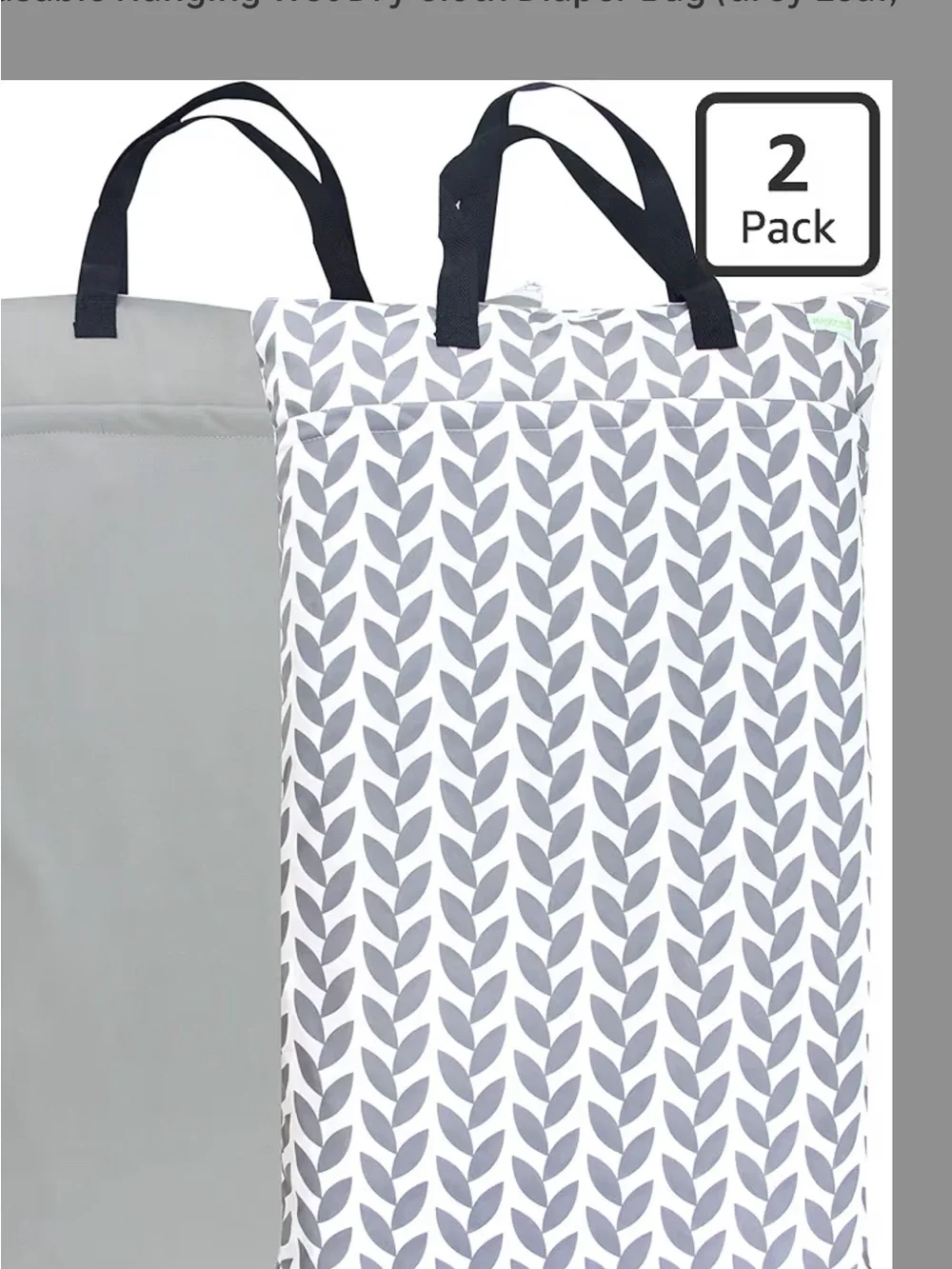 2 Pack Reusable Hanging Wet/Dry Cloth Diaper Bag Grey & Grey Leaf